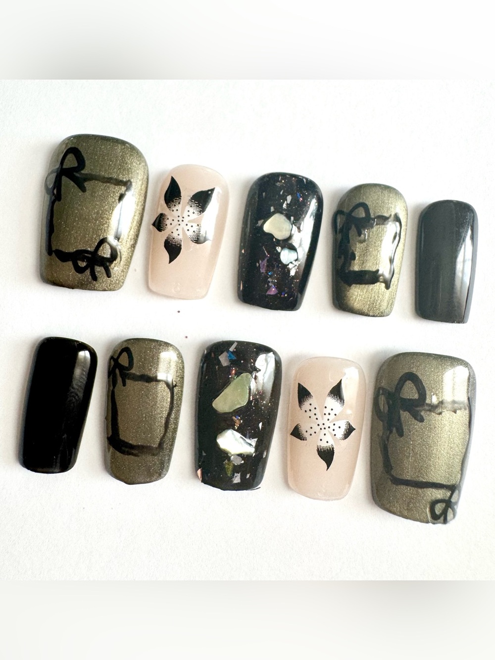 Neutral Floral and Shimmer Press-On Nail Set